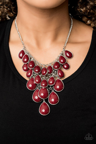Shop til You Teardop Necklace with Earrings - Red
