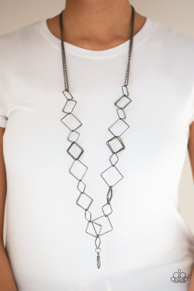 Backed into a Corner Necklace with Earrings - Black