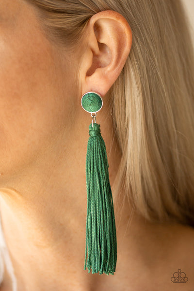 Tightrope Tassel Earrings - Green