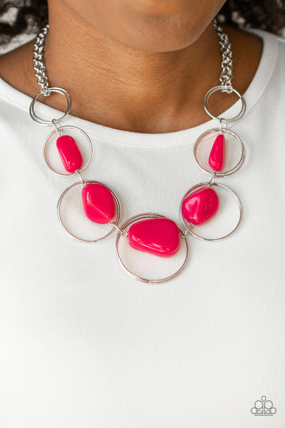 Travel Log Necklace with Earrings - Pink