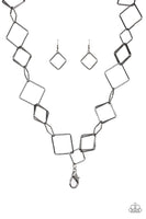Backed into a Corner Necklace with Earrings - Black