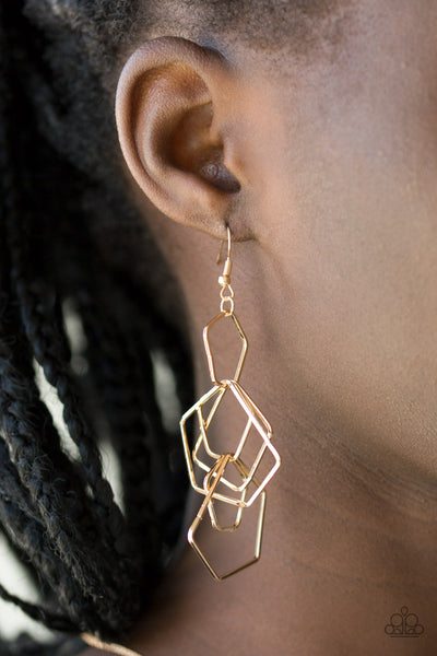 Paparazzi Five Sided Fabulous Earrings - Gold