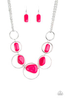 Travel Log Necklace with Earrings - Pink