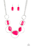 Travel Log Necklace with Earrings - Pink